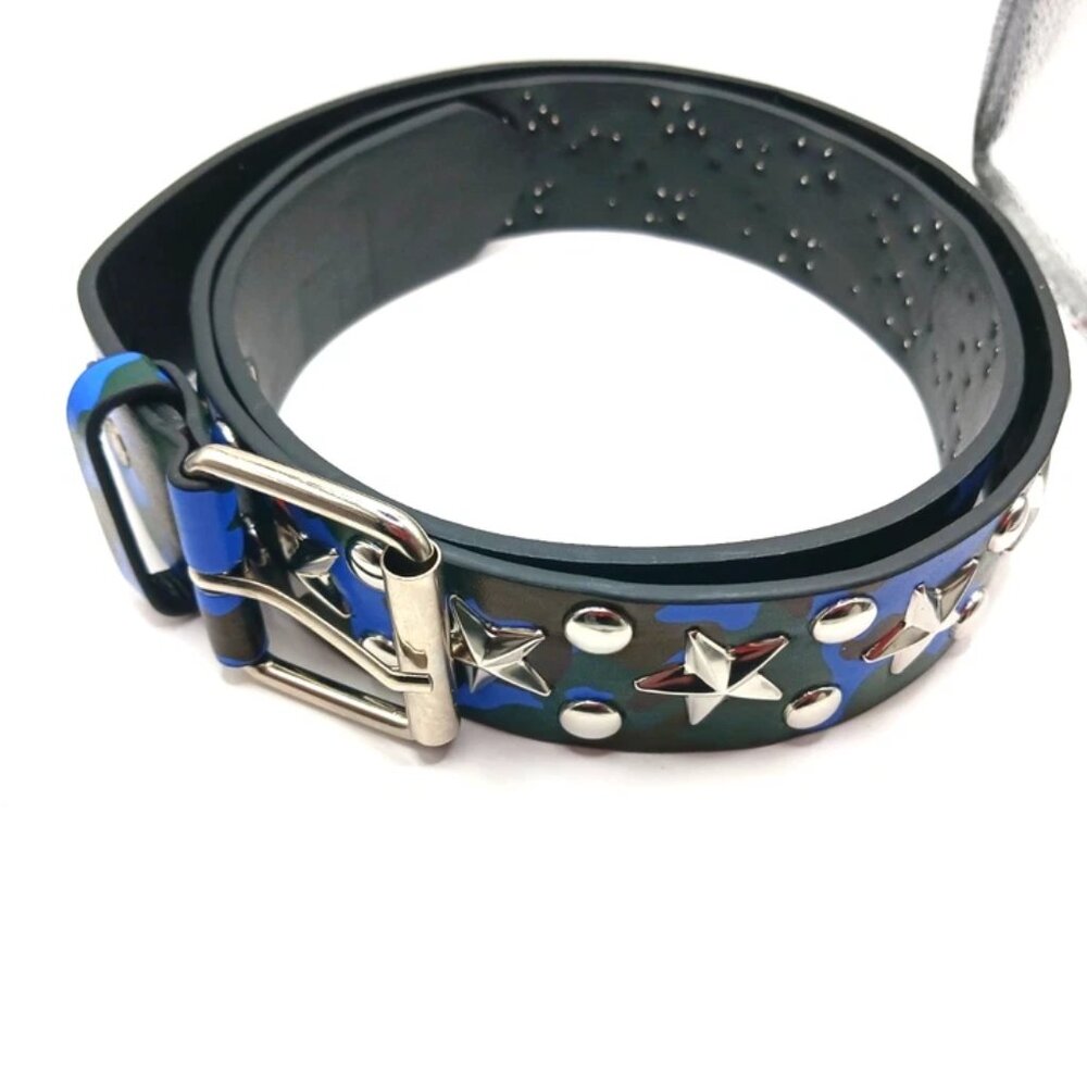 Blue Camouflage Star + Studs Faux Leather Belt Unisex   New